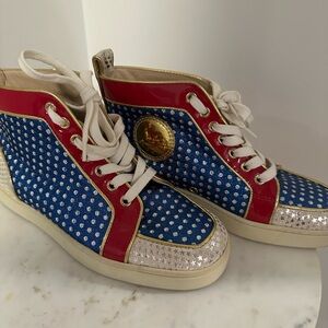 Christian Louboutin Blue and Red Glitter Star High Trainers